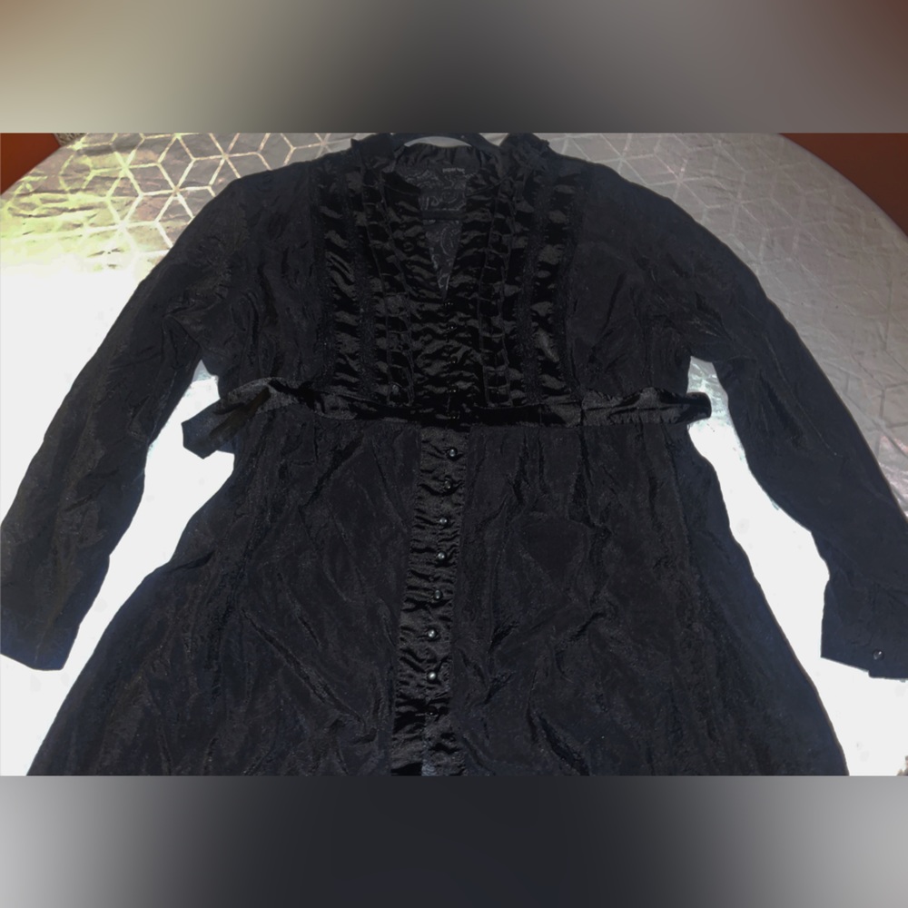 Black Sheer Patterned Goth Tunic with Ruffles and Bow